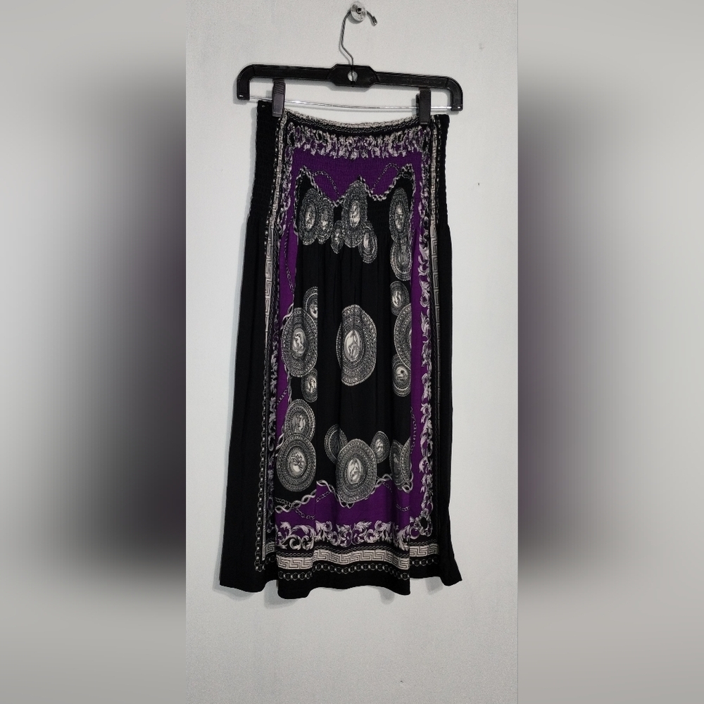 Cristinalove Black and Purple Short Dress Strapless Bohemian Style Casual (S)